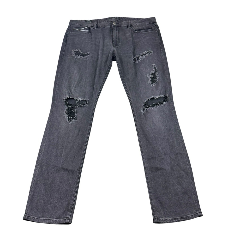 Cult of Individuality Rocker Slim Mens Moto Jeans Black Distressed 38x33
